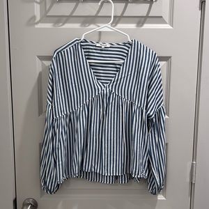 Flowy blue and white striped blouse